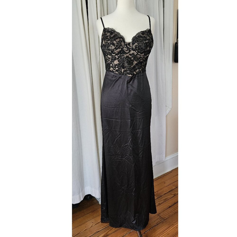 NWT - Commense Black Lace Corset Maxi Dress, Size L
